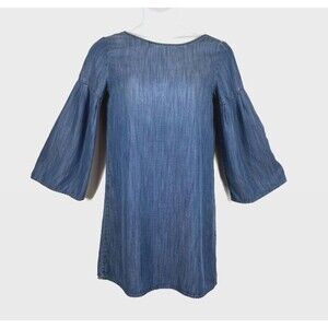 ANTHROPOLOGIE Cloth & Stone Denim Dress Size Small Chambray Back Tie Bell Sleeve
